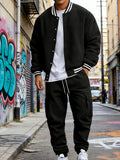 Men's Cross-Border Winter Jacket; American Casual Loose Stand Collar Baseball Jacket; College Style Baseball Shirt - Black