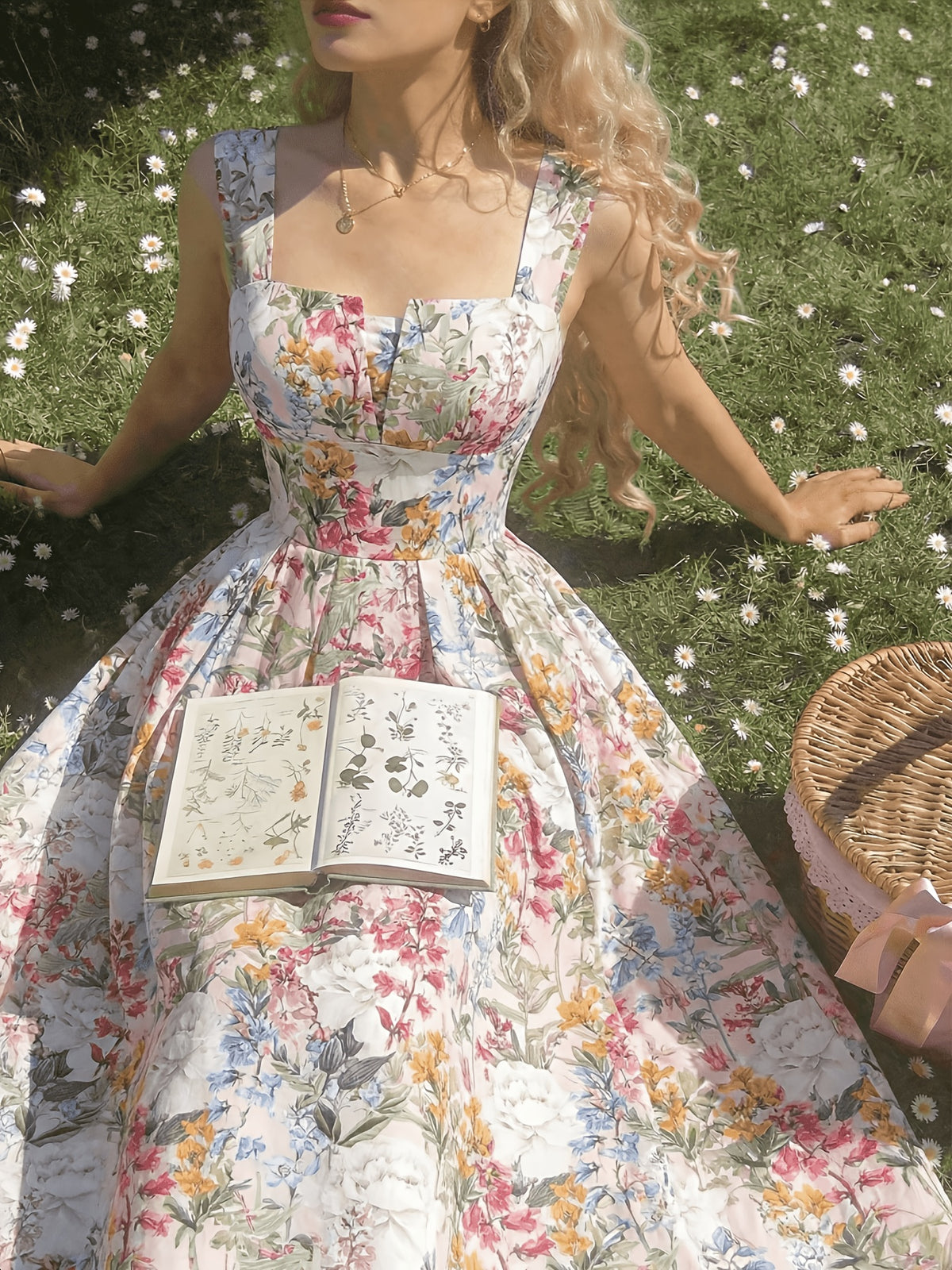 Women's Spring/Summer Romantic Floral Print Waist-Cinching Elegant Thick Spaghetti Suspender Dress for Vacation and Dates - Pink 2