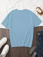 Pattern Print Short Sleeve, Casual Round Neck T-Shirt, Standard Size Women's - Sky Blue