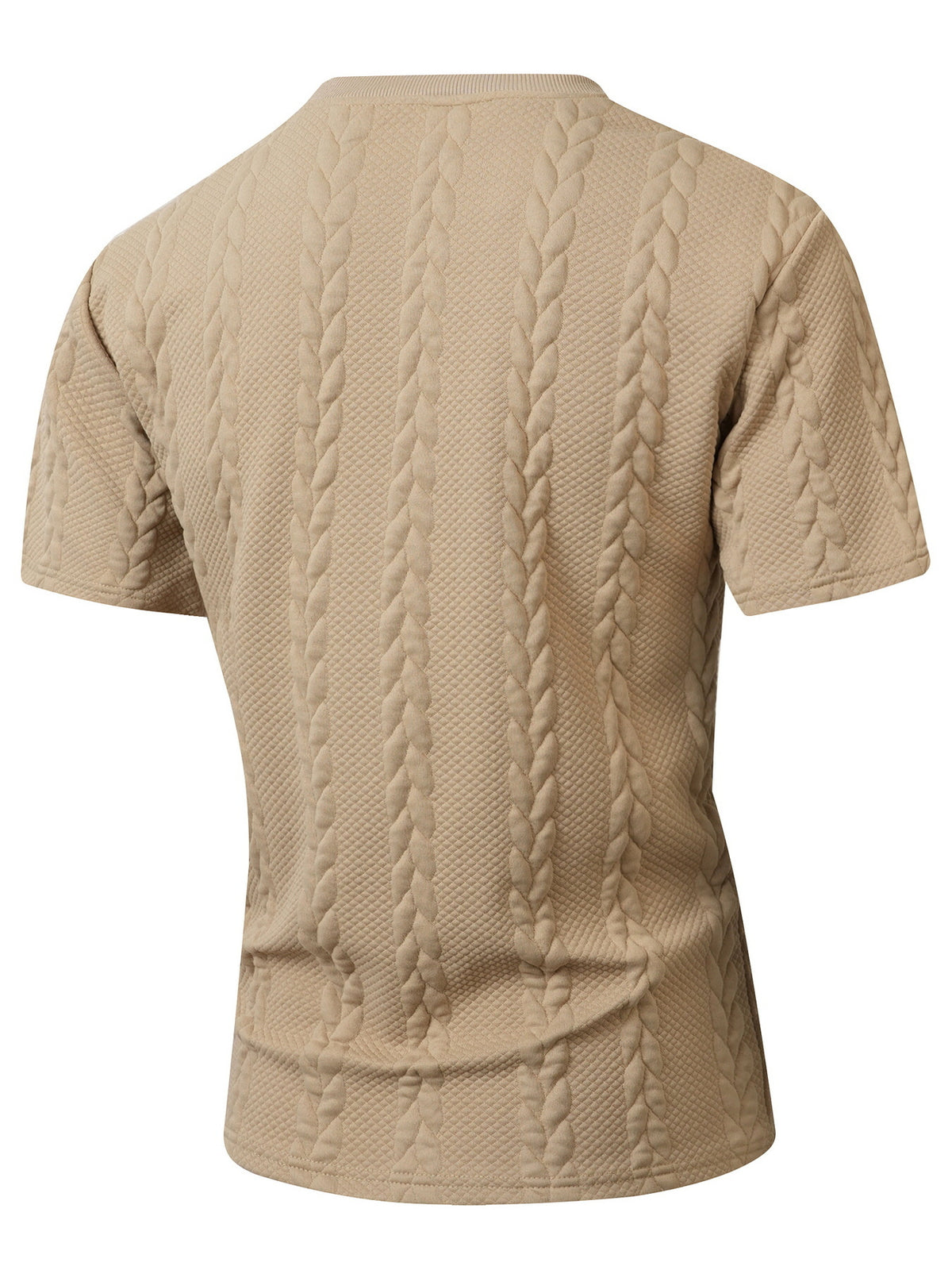 KJ-T037 Men'S Round Neck Jacquard Textured Tactile Pocket Short Sleeve Top T-Shirt Casual Men'S T-Shirt - Khaki