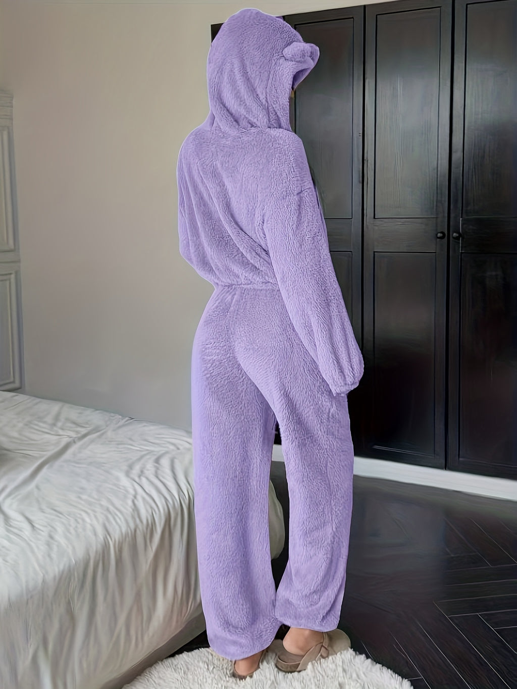 Women's Khaki Fluffy Casual Loose Double-Sided Set "Wilderness - Light Purple