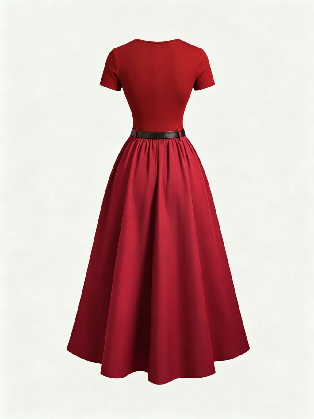 Round Neck Short Sleeve Dress with Belt, Temperament And Beauty, Women'S Spring Summer New Women'S Clothing, Most Frequently Purchased Women'S Clothing by Koreans, Casual Elegant Women'S Clothing, Hot Styling, Women'S Dress, Summer Clothing, Summer - Red