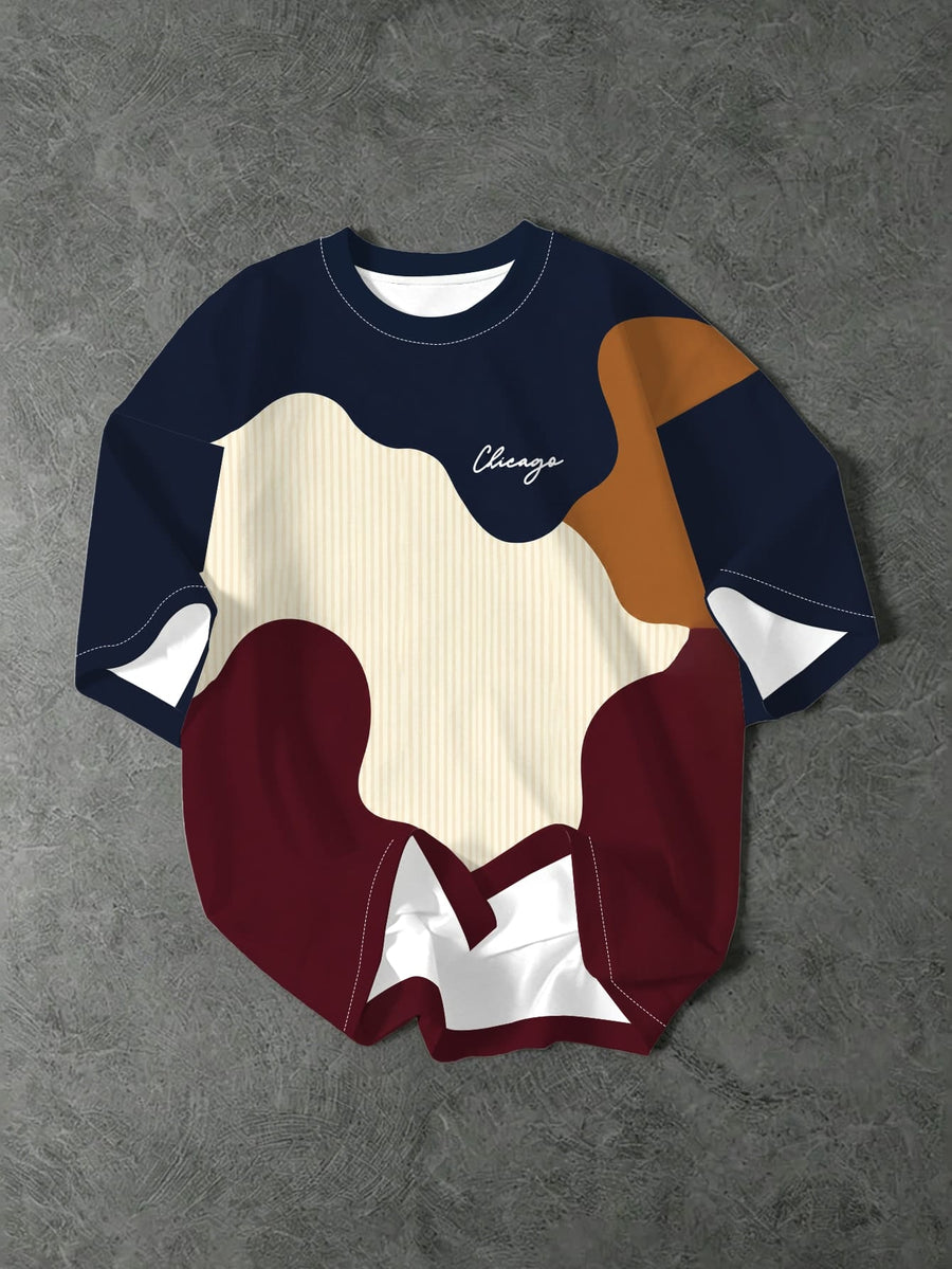 Men'S Fashion Fit Short Sleeve T-Shirt Summer New Trendy Individual Abstract Design Top Casual Round Neck Pullover Student Short Sleeve Tee - Mixed colors