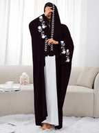 A New Set of Finely Muslim Abaya, Suitable for Any Occasion, Fashionable, Comfortable, Classic, and Versatile (cardigan + Long Scarf) - Black