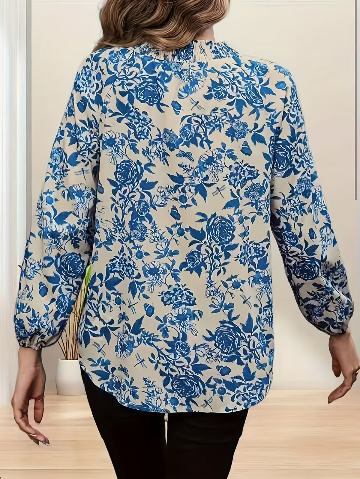 Women's 260 Long Sleeve Printed Neck Tie Shirt - Blue