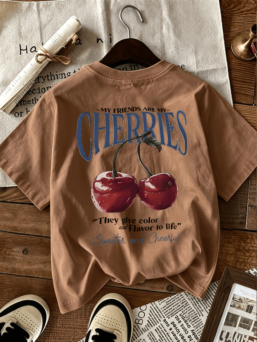 Graphic Print T-shirt, Short Sleeve Crew Neck Casual Top for Summer & Spring, Women's Clothing - Coffee Brown