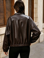 Women'S Short Jacket, Elastic Hem Coat, Commuter All-Match Women'S Jacket, Fashion Street Style "Gaven" - Dark Brown