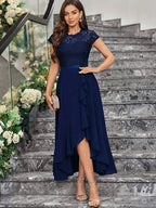 Western Hot Style Women'S Bridesmaid Dress Elegant Waist-Cinching Proper Party Gown Wedding Guest Outfit - Navy Color
