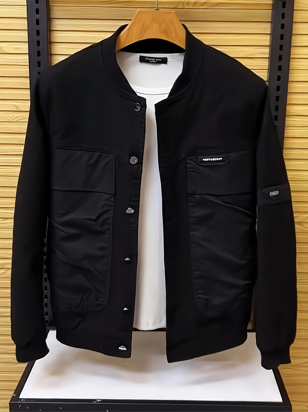 Men's Jacket Outerwear Spring/Autumn Top Workwear Patchwork Casual Trendy Baseball Jacket Short Versatile Style - Grey