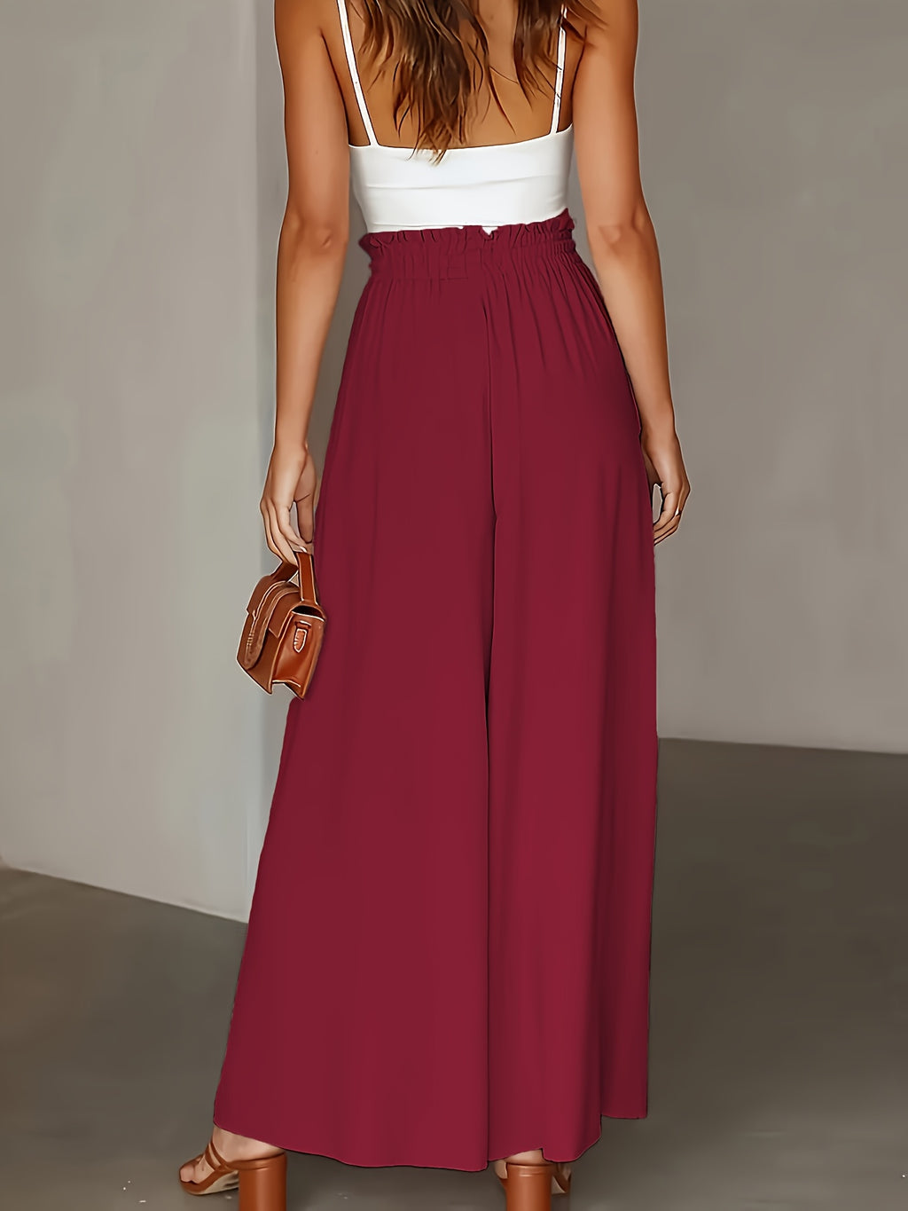 Spring/Summer New Fashion Elegant Loose High-Waist Women'S Wide-Leg Pants - Burgundy