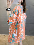 Summer New Large Size Loose Fashion Trend Thin Cartoon Round Neck Print Medium Long Short Sleeve T-shirt - 202-C