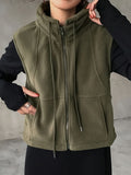 Drawstring Pocket Zipper Casual Vest - Olive Green