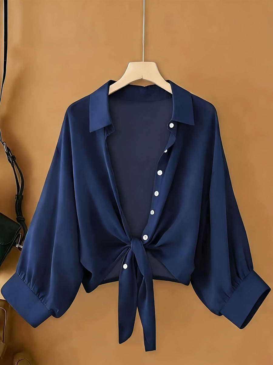 New Batwing Cardigan Short Casual Chiffon Shawl, Sunscreen Breathable Solid Color Women'S Shirt - Navy Color