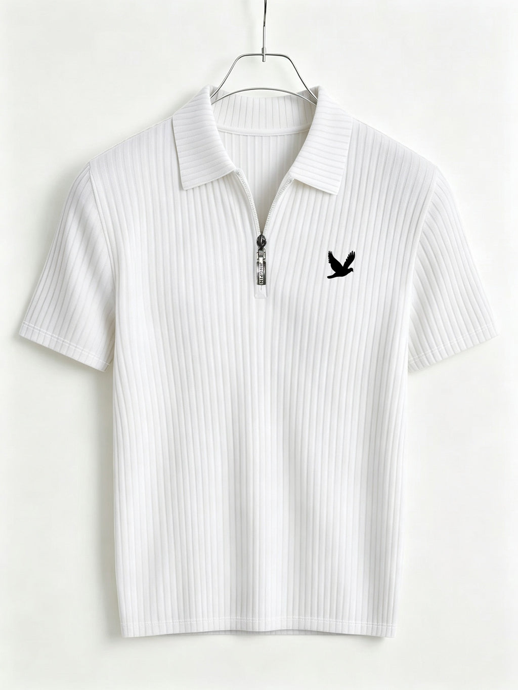 Men's Summer Casual Half-Zip Lapel Outdoor Sports Printed Short-Sleeve Polo Shirt - White