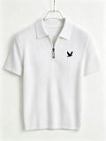 Men's Summer Casual Half-Zip Lapel Outdoor Sports Printed Short-Sleeve Polo Shirt - White