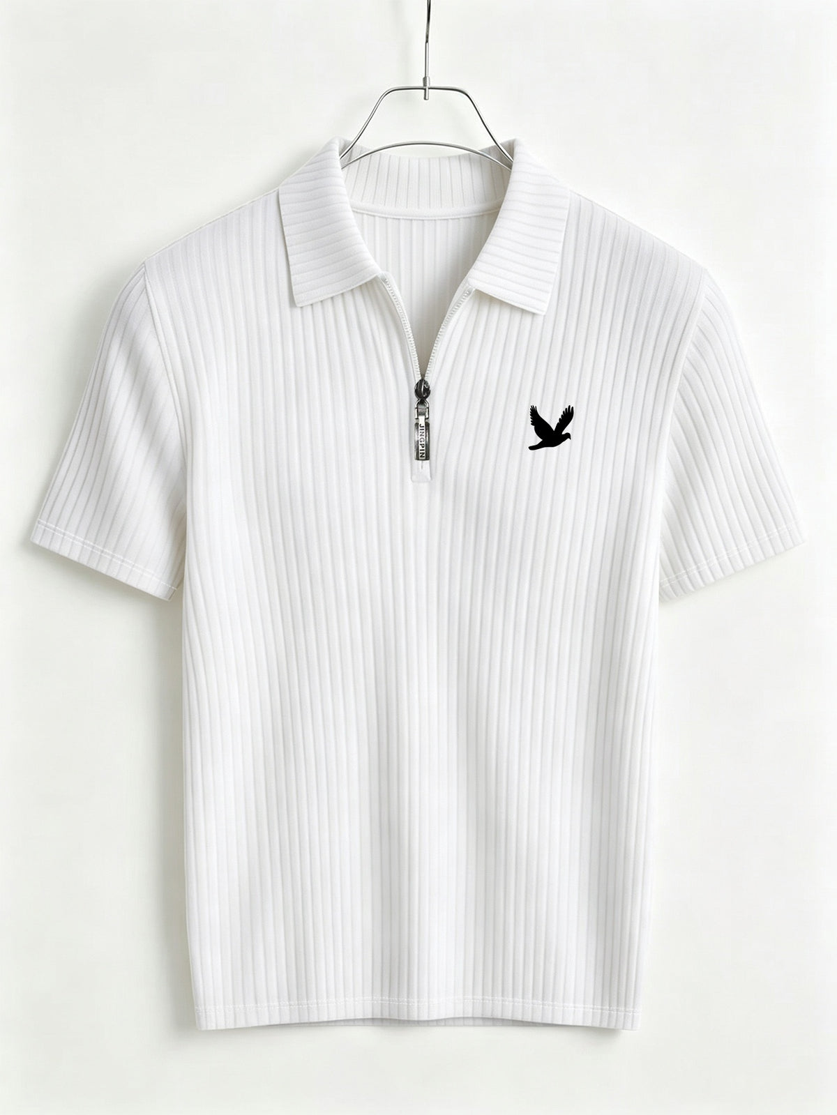 Men's Summer Casual Half-Zip Lapel Outdoor Sports Printed Short-Sleeve Polo Shirt - White
