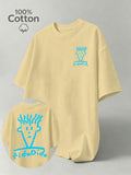 Summer Pure Cotton FidoDido Casual Doodle Graffiti Style Print Men's Short-Sleeve T-Shirt, Moisture-Wicking and Sweat-Absorbent, Comfortable for Casual Wear, Street Style, Outdoor Sports, and Fitness - Apricot