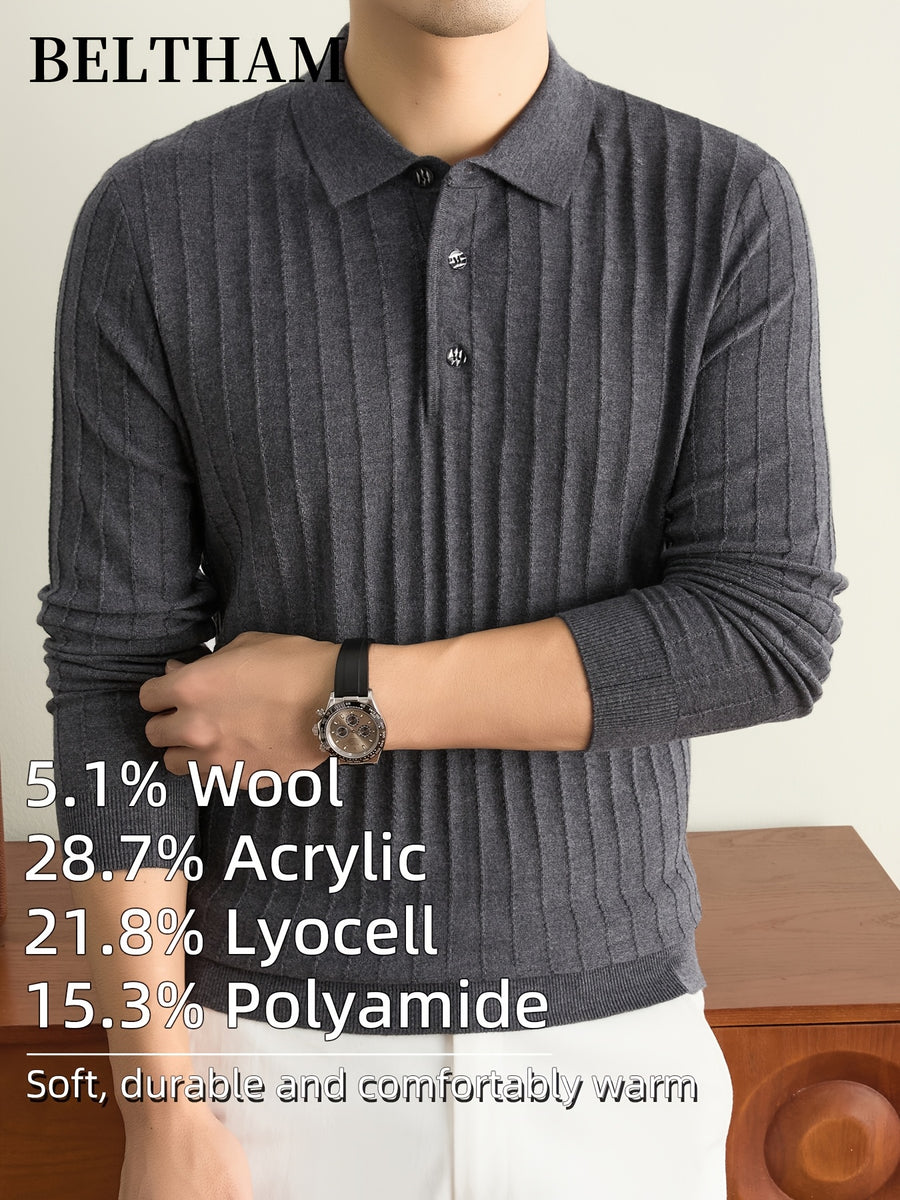 Men's New Fall Winter Wool Blend Long Sleeve Polo Collar Pullover Sweater, Cold Resistant Warm Soft Comfortable Knit Jumper, Simple Elegant Fashion, Ideal Gift for Father Husband, Daily Casual Business Sports Golf Fishing Outdoor Camping Wear - Grey