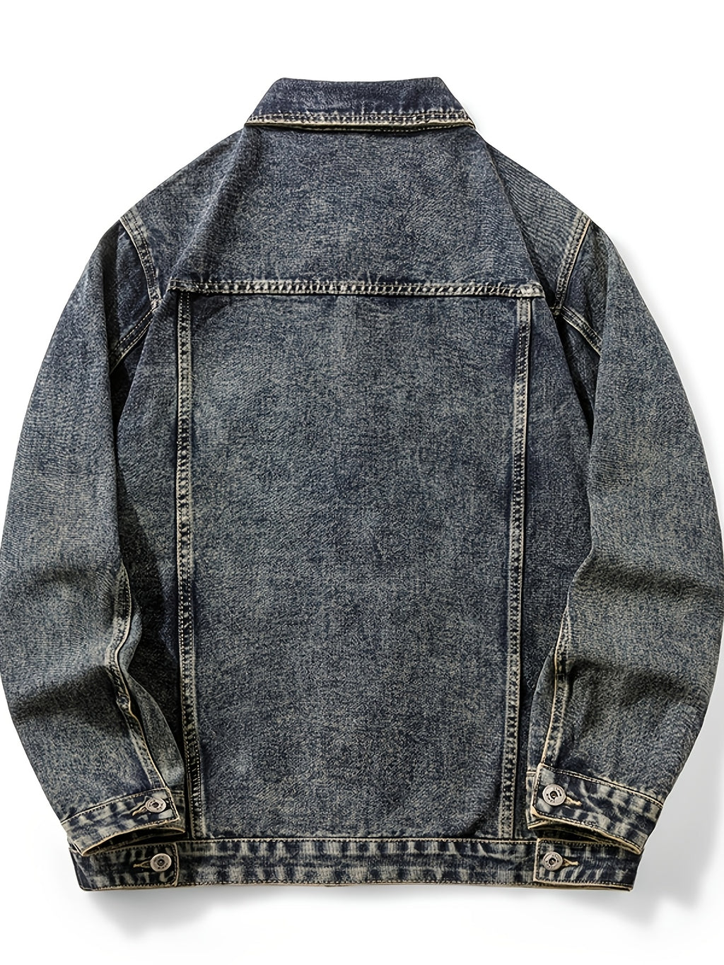 Men'S Vintage Denim Jacket, Classic Lapel, Retro Washed Denim Coat, Multi-Color Casual Workwear Jacket - Sea Blue
