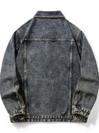 Men'S Vintage Denim Jacket, Classic Lapel, Retro Washed Denim Coat, Multi-Color Casual Workwear Jacket - Sea Blue