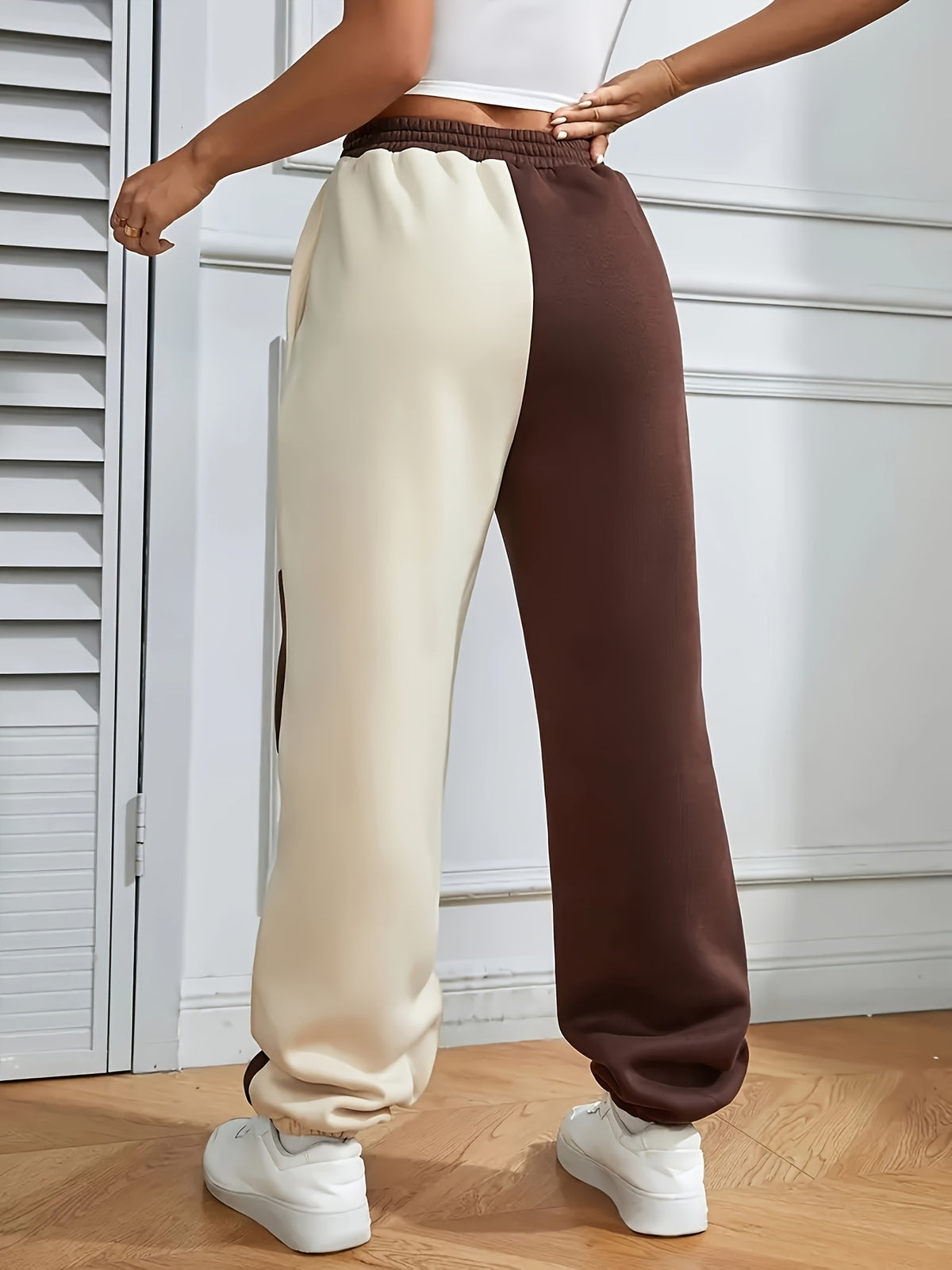Plus Size, August 26th -developed Plus-size Color-blocked Wide-leg Pocket Casual Jogger Pants - Dark Brown