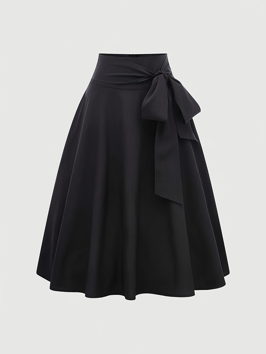 Women'S Bohemian Style Print Casual Easy Tie Bow Skirt - Black