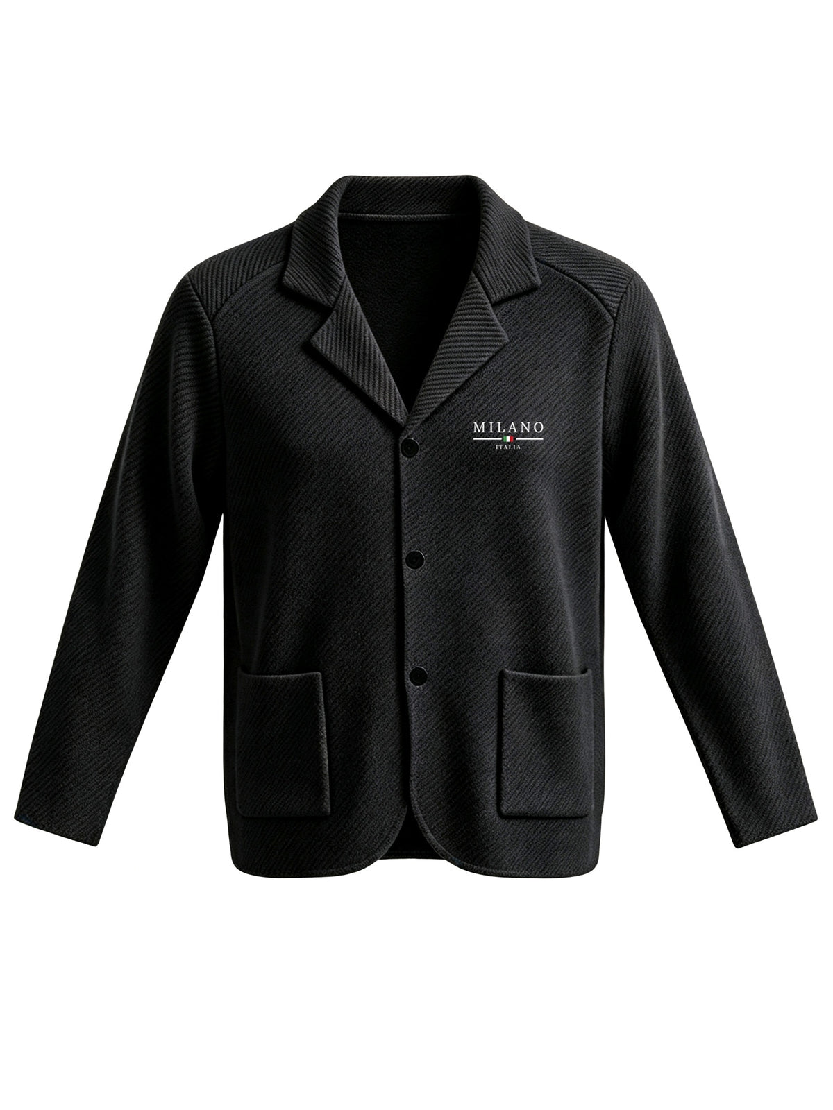 Men'S Spring Autumn New Print High-Grammage Pinstripe Texture Fabric Blazer Collar Cardigan Single Button Double Pocket Business Casual All-Match Long Sleeve Jacket, Knit Soft Comfortable Fashion Solid Color Outerwear Suitable for Daily Outings - Black