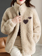 Solid Color Zipper Plush Jacket - Khaki