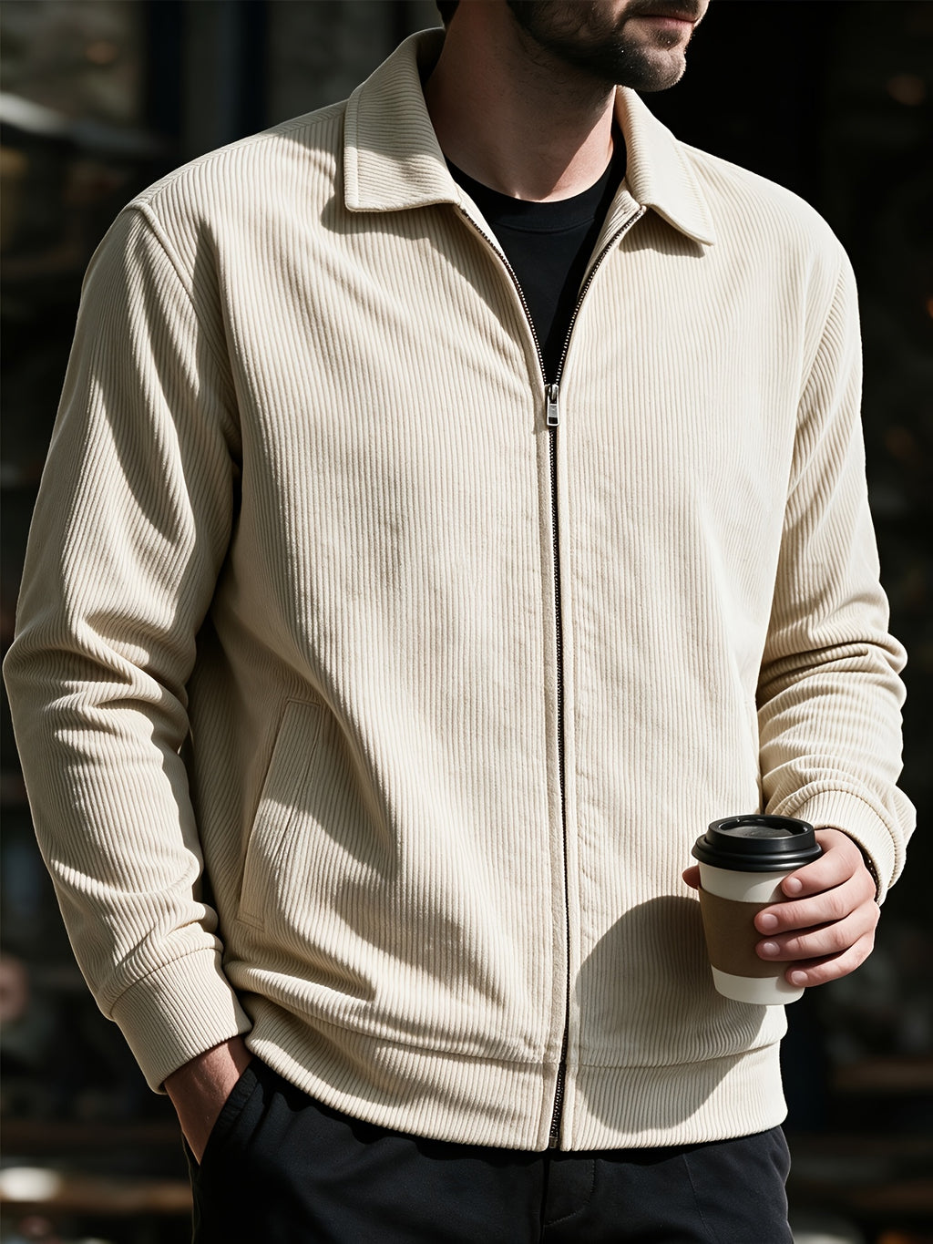 [Pearson OBM] Spring/Autumn New Men'S Solid Color Fashion Corduroy Jacket, Suitable for Outdoor Leisure Activities And Daily Work Commute - Khaki