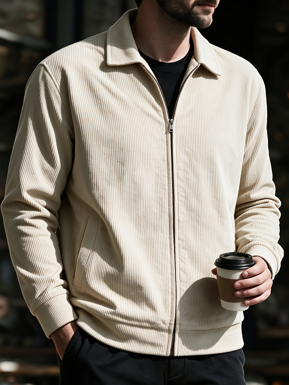 [Pearson OBM] Spring/Autumn New Men'S Solid Color Fashion Corduroy Jacket, Suitable for Outdoor Leisure Activities And Daily Work Commute - Khaki