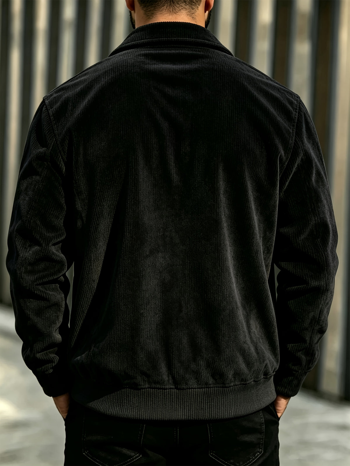 BOWZ Men's Corduroy Jacket Button-Up Cardigan Coat with Stand Collar & Drawstring Hood Suitable for Sports, Casual Commuting Jacket, Corduroy Button-Front Closure, Machine Washable Fall Outerwear, Solid Color Regular Fit Cardigan Gift - Black