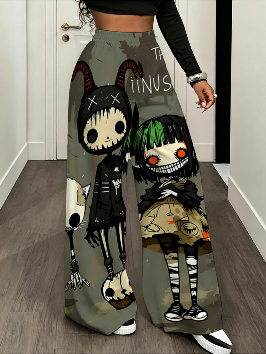 Gothic Kawaii Cartoon Printed Women'S Trousers, Mixed Colors, Multiple Sizes Available, Fashionable And Comfortable for Daily Wear, Unique Design Adds Trendy Charm - Mixed colors