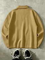 THE STEADY Men'S Half-Zip Fashion Waffle Texture Autumn Winter Casual Athletic POLO Shirt, Street Style Versatile Trendy Long Sleeve Top - Khaki