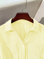 Women'S Fashion Commuter Casual Lapel A-Line Striped Dress, Suitable for Daily Office Wear - Yellow