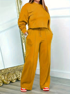 New Autumn And Winter Women'S Fashion Two-Piece Set with Long Sleeve Casual Sweatshirt - Yellow