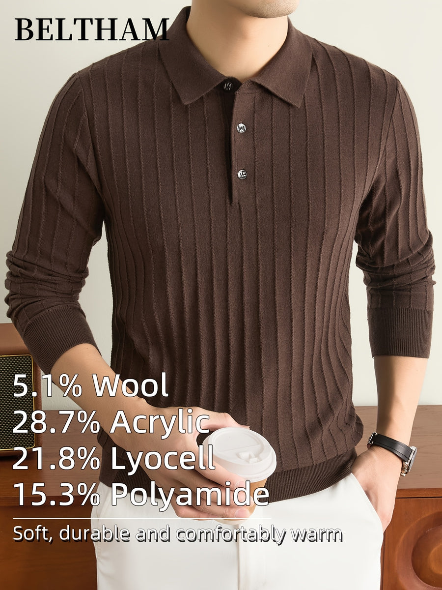Men's New Fall Winter Wool Blend Long Sleeve Polo Collar Pullover Sweater, Cold Resistant Warm Soft Comfortable Knit Jumper, Simple Elegant Fashion, Ideal Gift for Father Husband, Daily Casual Business Sports Golf Fishing Outdoor Camping Wear - Coffee Color