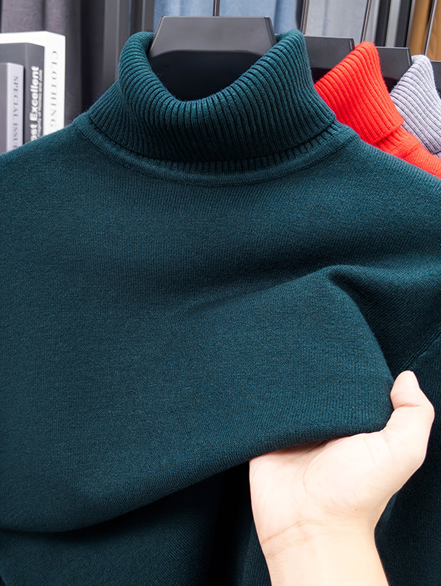 Men'S Autumn Winter Turtleneck Sweater, 10 Colors Available Solid Basic Style Elastic Warm Ribbed Cuff Casual Slim Fit Base Layer Pullover, Knit - Dark Green