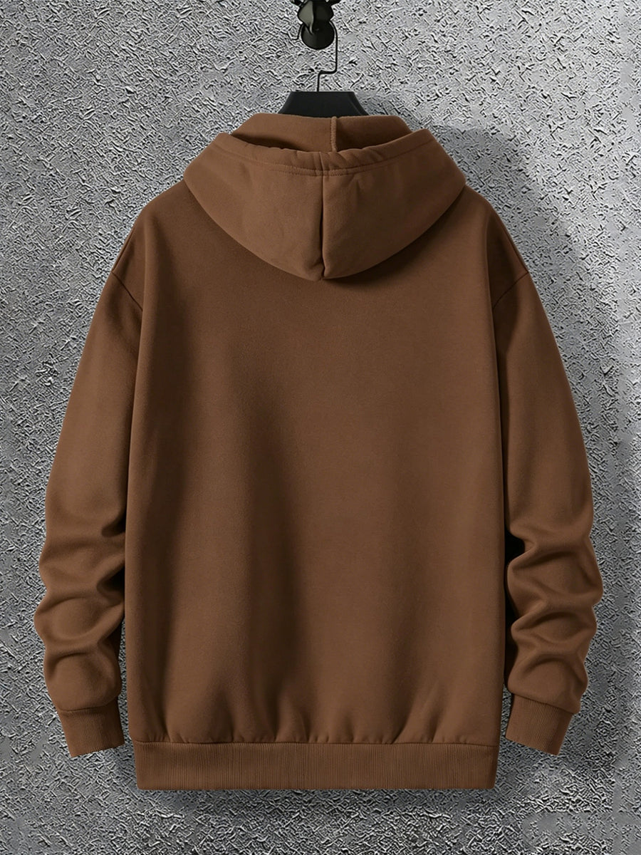 Warner Licensed Men'S Autumn Long Sleeve Hooded Sweatshirt, Durable Ribbed Cuffs, Breathable Polyester Fabric, Funny Muscle Bird Creative Cartoon Print, Suitable for Campus Youth Daily Wear, Class And Social Outings, Loose Drop Shoulder Cut - Coffee Color