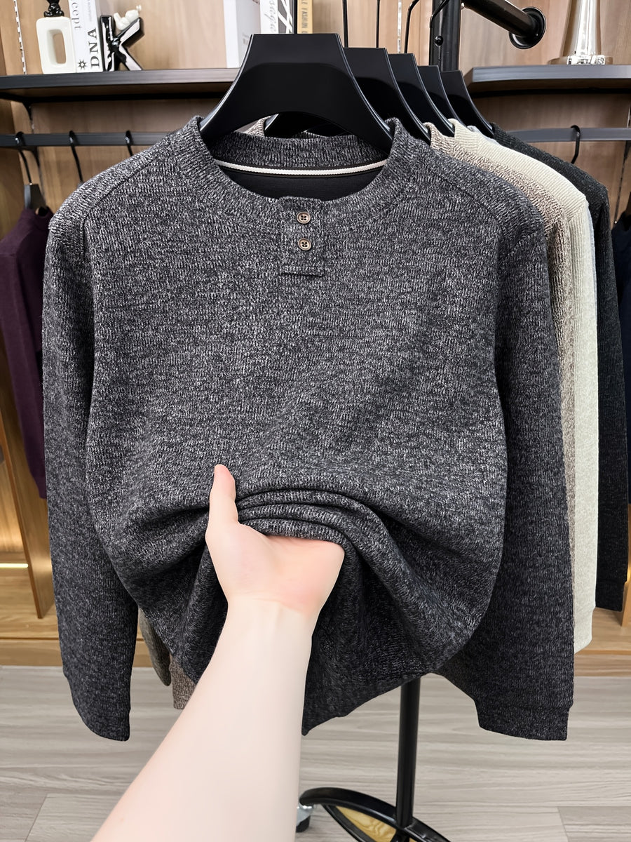 Du Jing Lan OBM 1pc Autumn/Winter New Arrival Men's Knitted Pullover, Old Money Style Solid Color Striped Crew Neck Long Sleeve Knit Pullover, Men's Business Casual Fashion Striped Sweater, Suitable for Layering or Wearing as an Inner Layer - Dark Gray