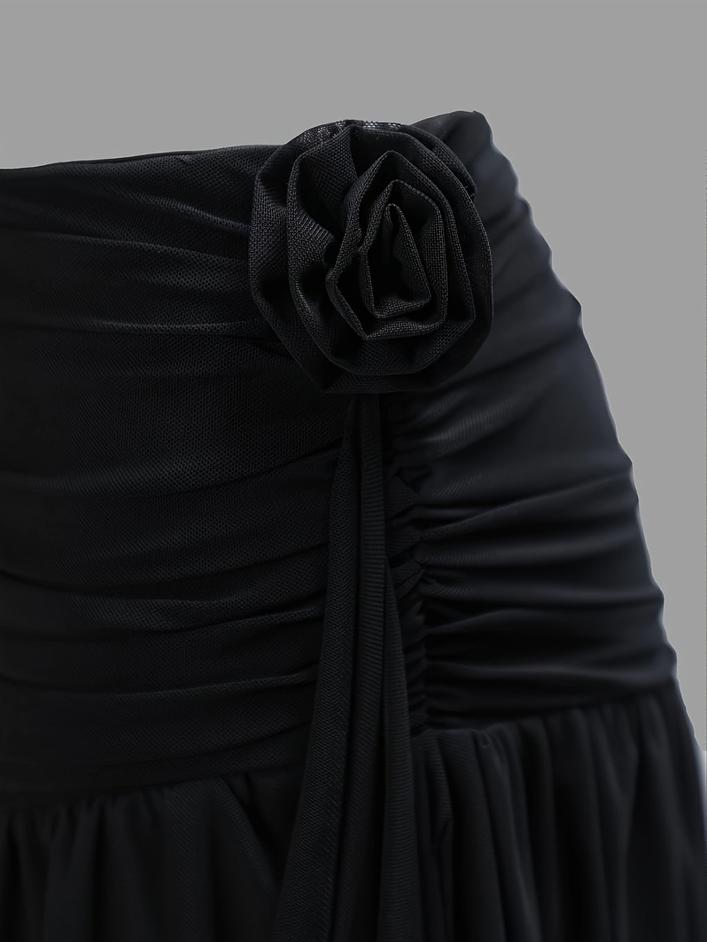 Attractive Black Floral Mesh Skirt with a Peplum Design - Black