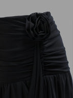 Attractive Black Floral Mesh Skirt with a Peplum Design - Black