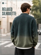 Daily Deal 1pc Men's Ombre Tie-Dye Knit Cardigan with Baseball Collar, Button-Front, Gradient Dye, Trendy Urban Street Style, Loose Fit Daily Sweater Outerwear for Spring & Fall - Dark Green