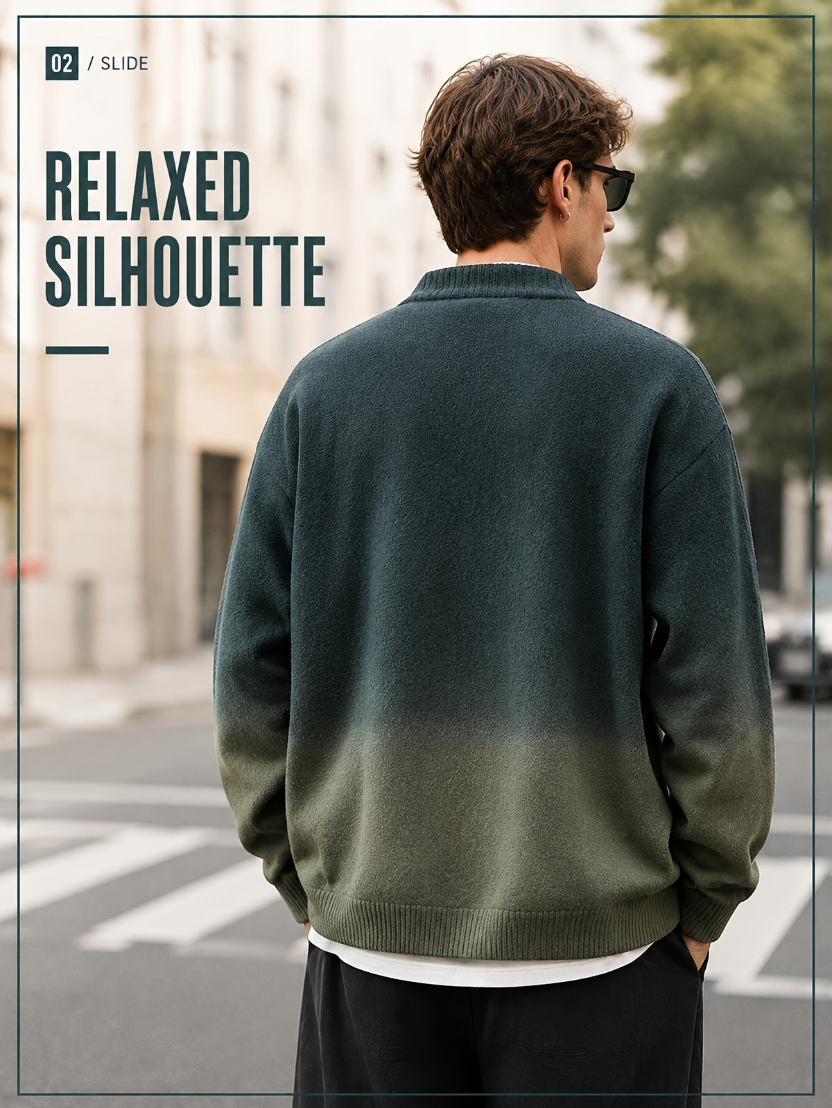 Daily Deal 1pc Men's Ombre Tie-Dye Knit Cardigan with Baseball Collar, Button-Front, Gradient Dye, Trendy Urban Street Style, Loose Fit Daily Sweater Outerwear for Spring & Fall - Dark Green