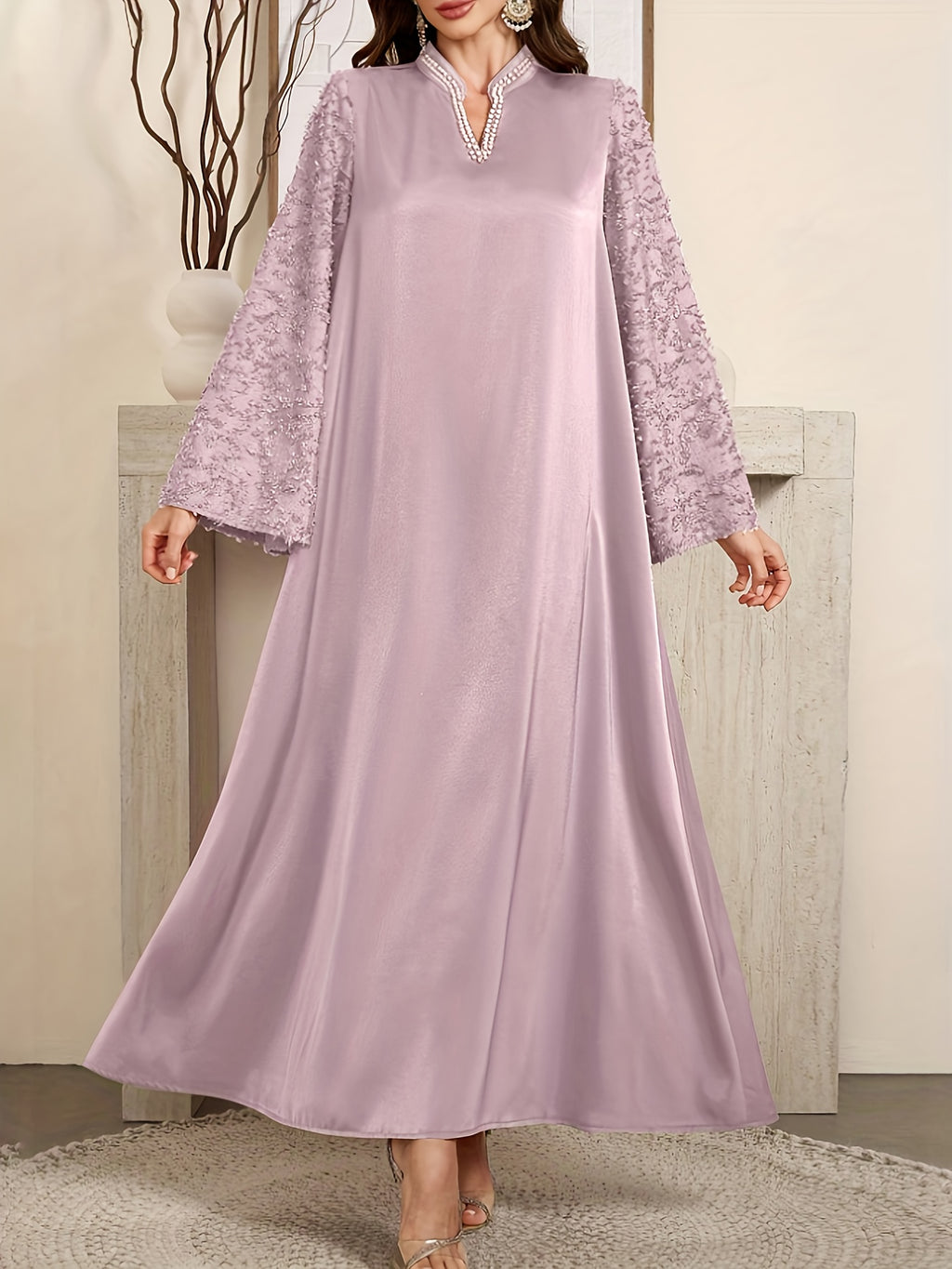 Middle Eastern Special Elegant Long Dress Temperament Robe - Light Purple