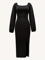New European and American Style Fashion Slimming Split Long Sleeve Dress Trend - Black