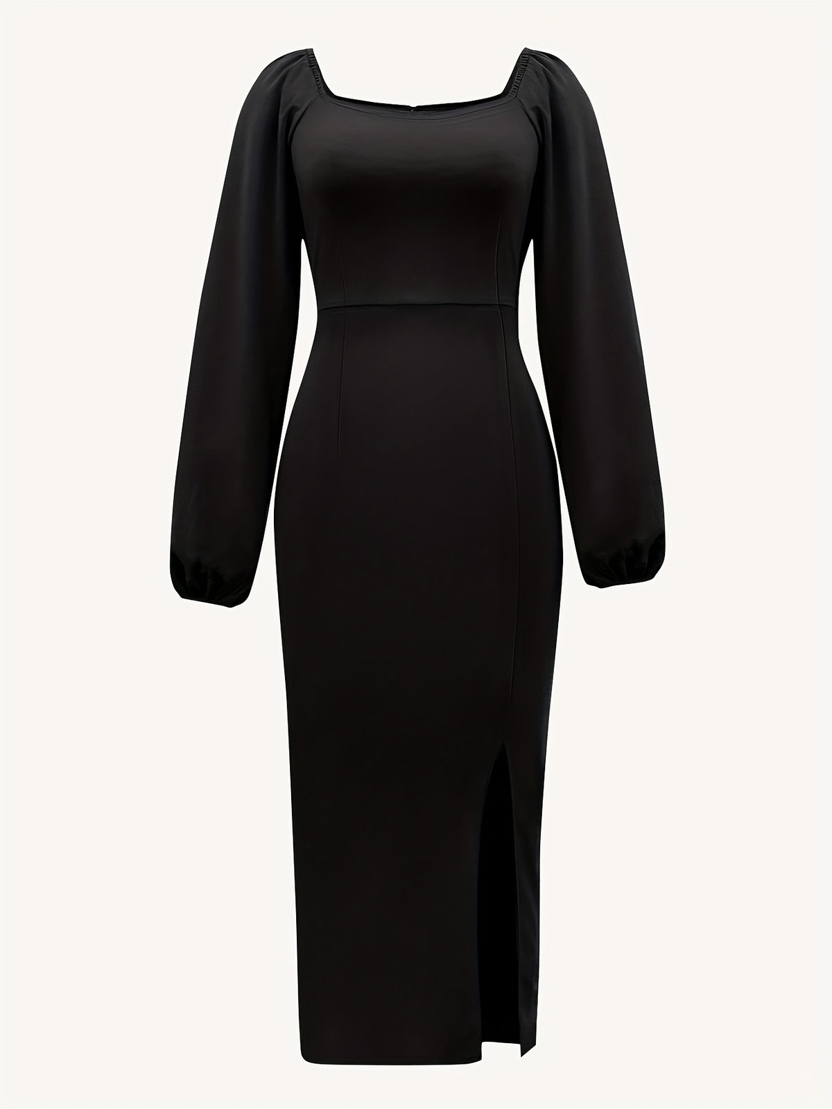 New European and American Style Fashion Slimming Split Long Sleeve Dress Trend - Black