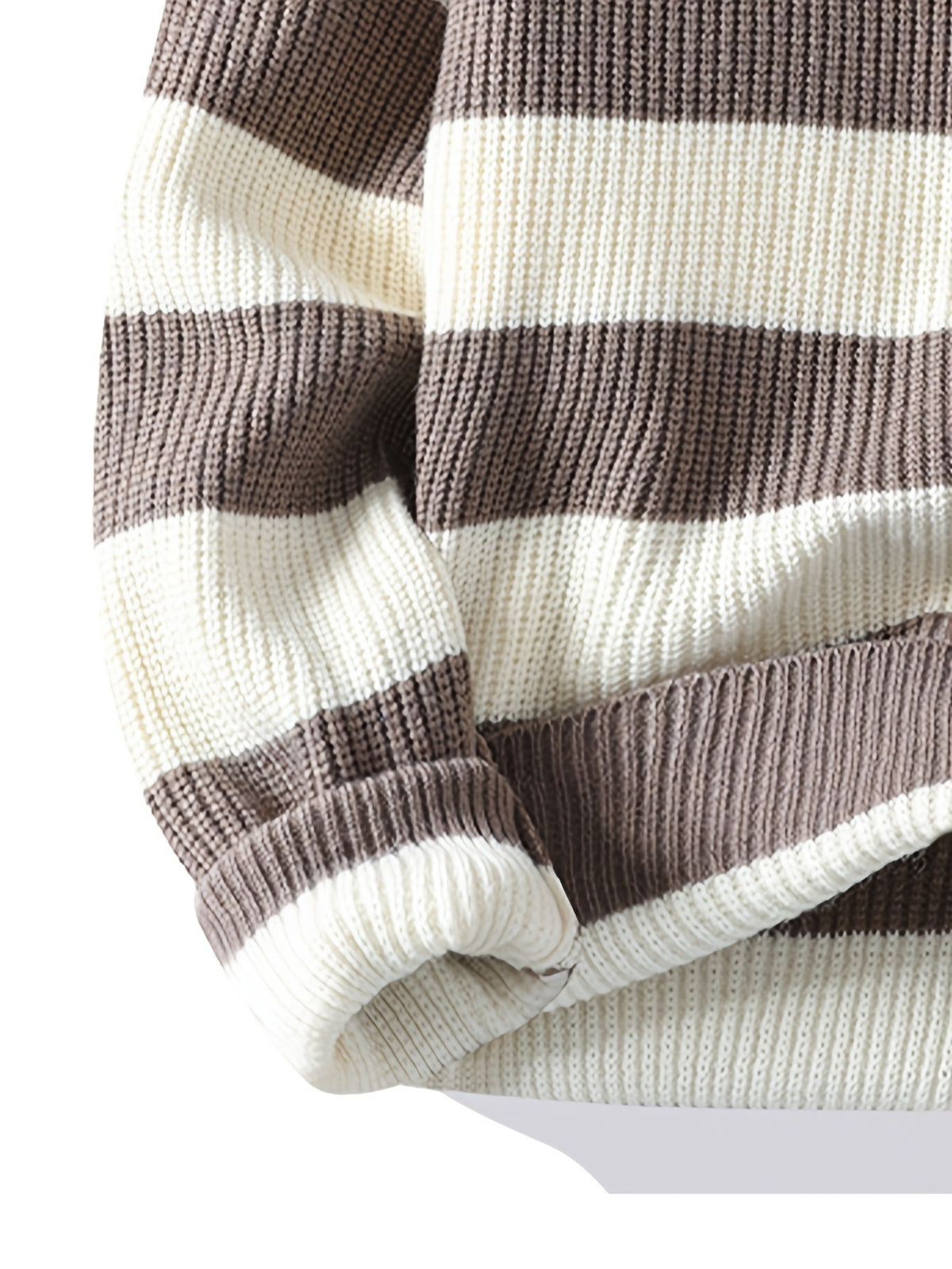 2026 Autumn And Winter Youth Men'S Round Neck Knitted Shirt Multi-Color Splicing Stripe Casual Fashion Versatile Top - Coffee Color