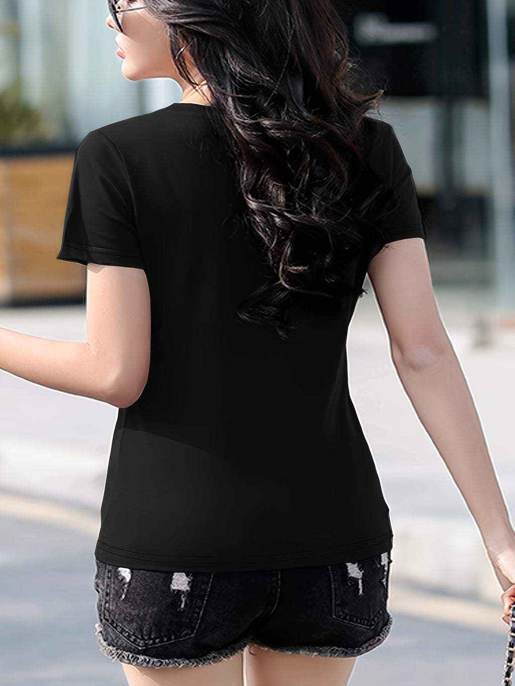 Women's Solid Color T-Shirt Suitable for - Wear - Soft Non- Blouse-Compatible Middle Eastern Style Top, Medium Stretch Opaque Base Layer for Casual & Professional Outfits, Hand Washable Minimalist Wardrobe Essential - Black