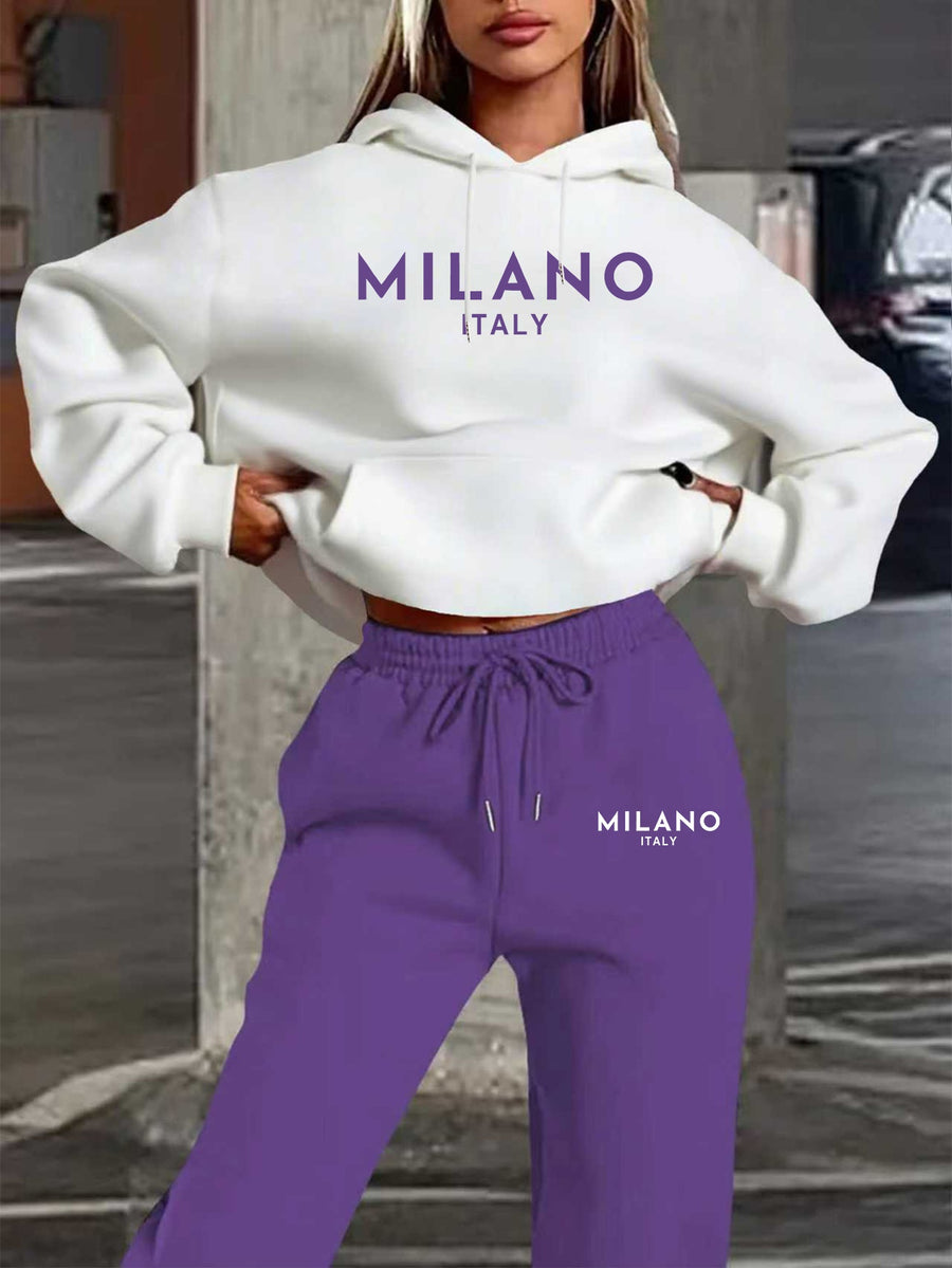 Autumn-Winter New MILANO Women's Hooded Sweatshirt Set - Purple