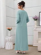 Najma Ladies' Loose Embroidered & Studded Long Robe for Festivals, Modest KaftanLadies' Loose Embroidered & Studded Long Robe for Festivals, Modest Kaftan - Malachite Green